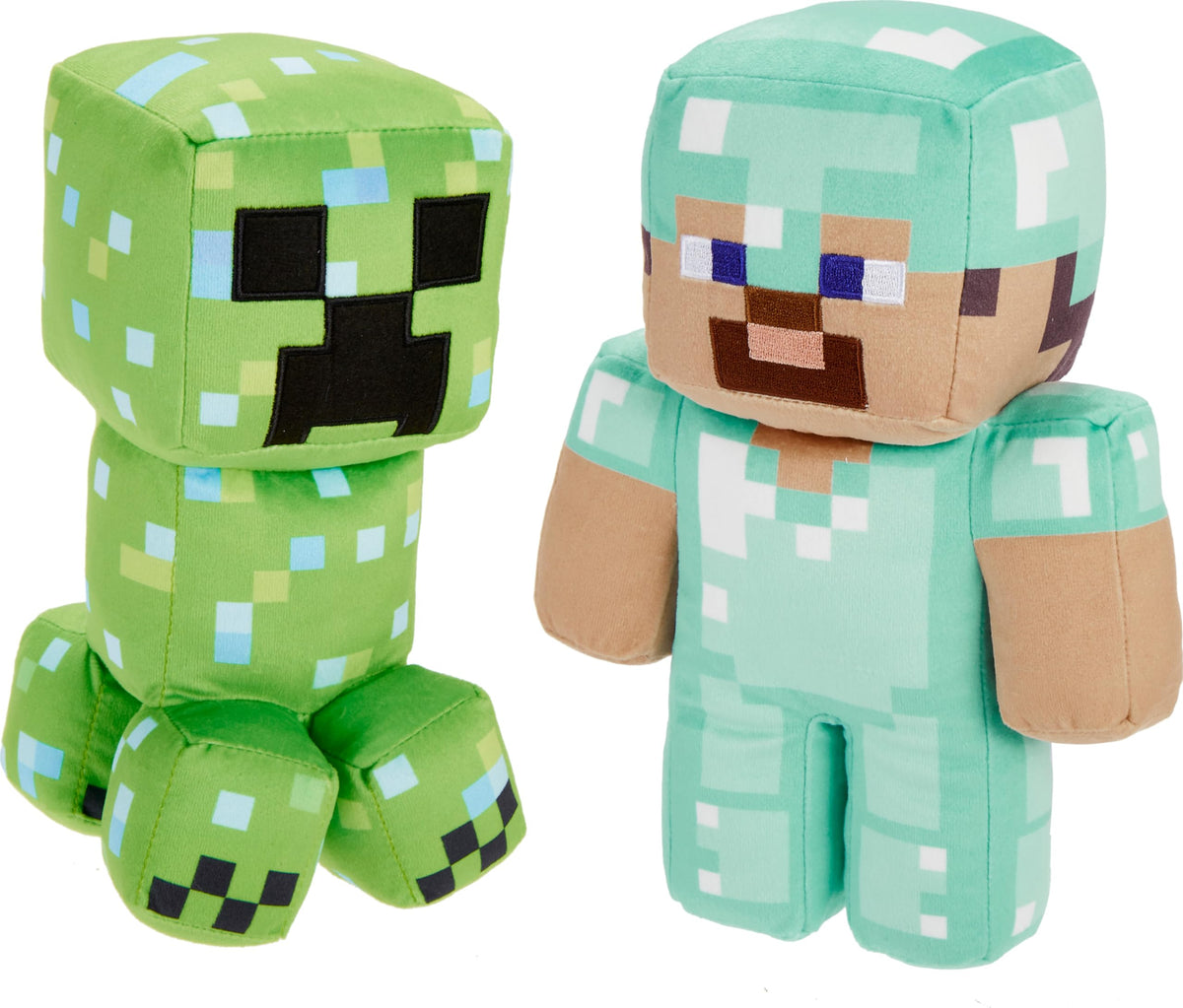Mattel Minecraft Plush Figure 2-Pack, Steve in Diamond Armor & Charged Creeper Set, Soft Character Dolls in 8-inch Scale
