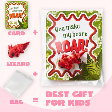 JOYIN 28 Pcs 3D Printed Mini Animals with Valentine Greeting Cards, Animals Articulated Flexible Stress Toy for Kids, Classroom Gift Exchange Prizes