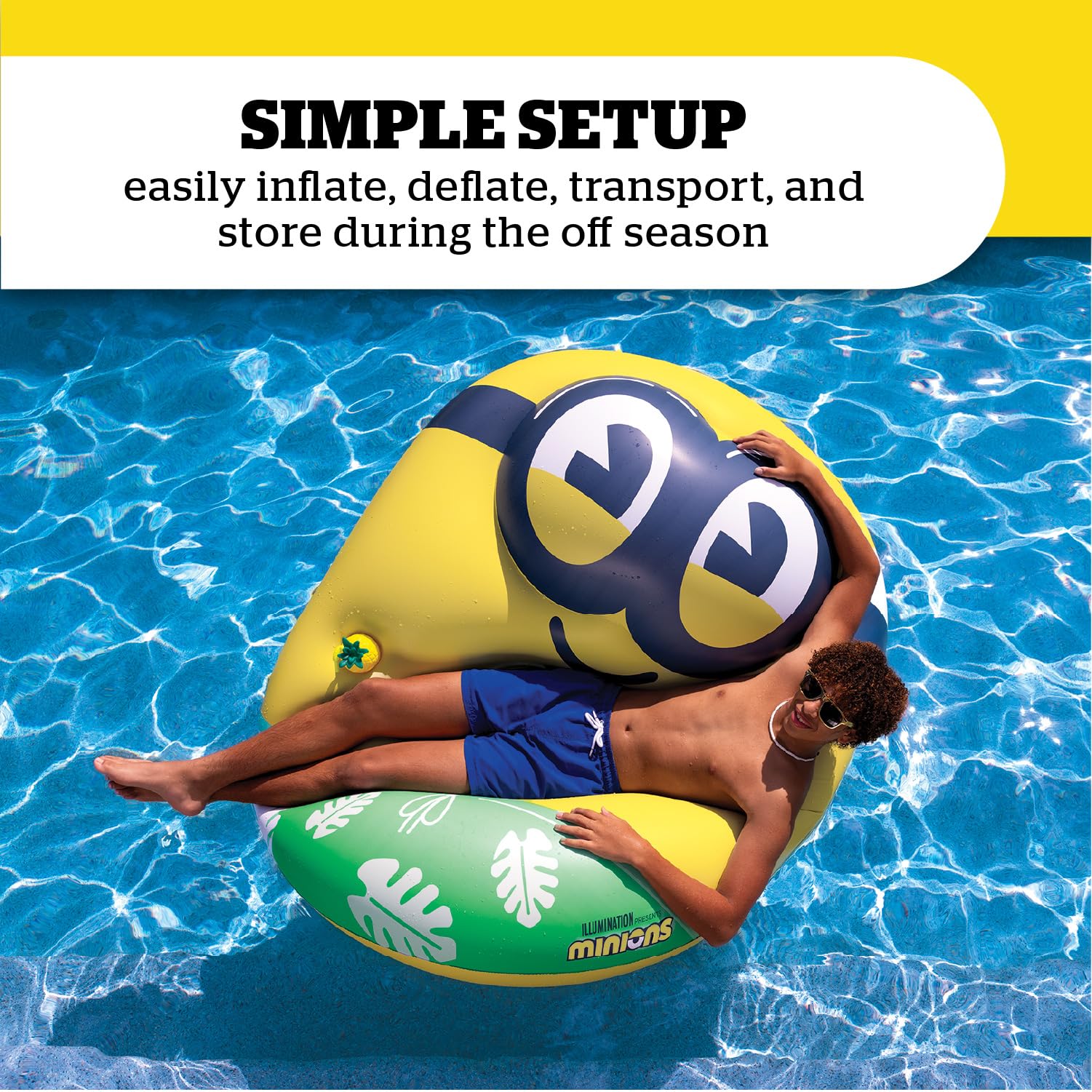 Giant Minions Inflatable Pool Float, Despicable Me Swim Ring, Large Novelty Character Float for Pool Parties and Outdoor Summer Fun
