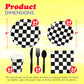 Checkered Party Supplies Set Serves 24 - Checkered Flag Plates, Cups, Napkins, Cutlery - For Race Car Birthday Party Supplies Table Ware Decorations
