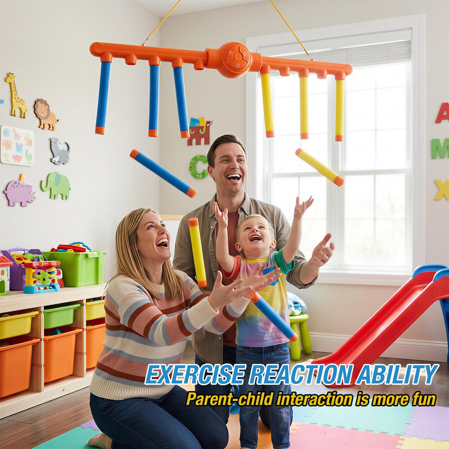 ATG Reflex Drop Sticks Challenge Game - Hand Eye Coordination& Reaction TimeTraining Toys - 3 Adjustable Speed Modes,Remote Control, Solo/Dual Play