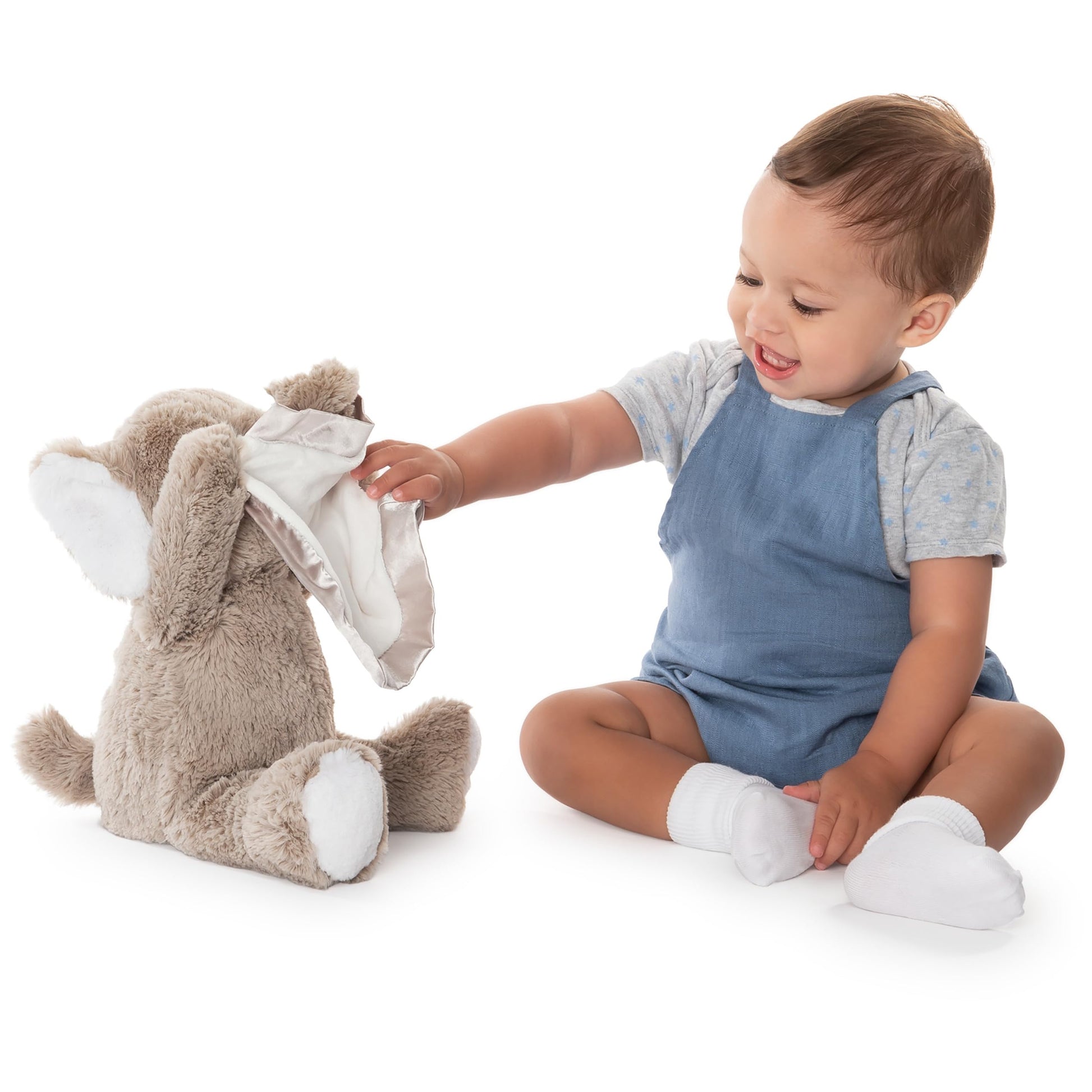 GUND Peek-a-Boo Furry Friends Animated Peek-a-Boo Elephant Plush, Gray, 10"