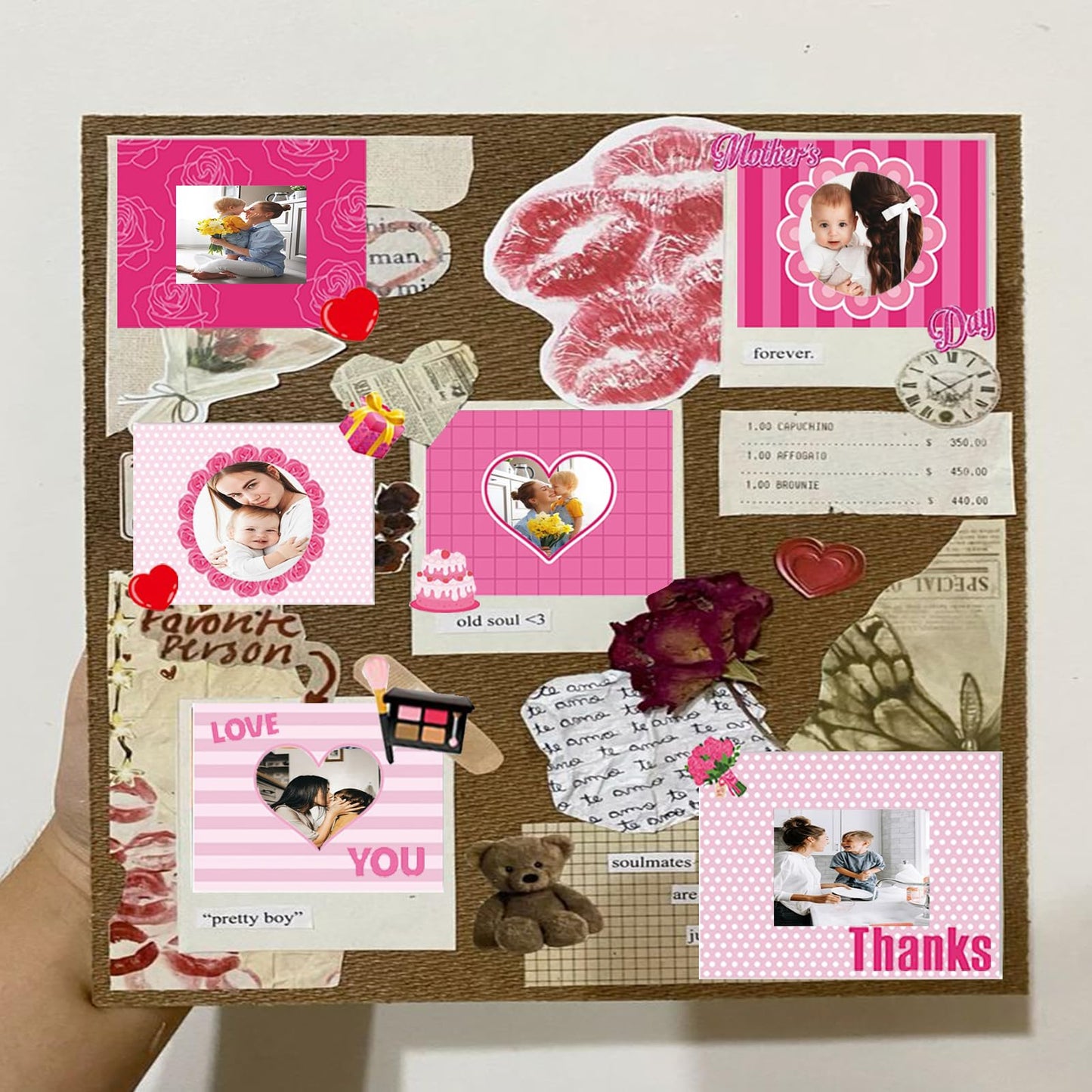 Mother's Day Picture Frame Crafts Kits Thanks Mom Photo Frame with Heart Flowers Stickers DIY Photo Props for Mom Gifts Festival Decorations