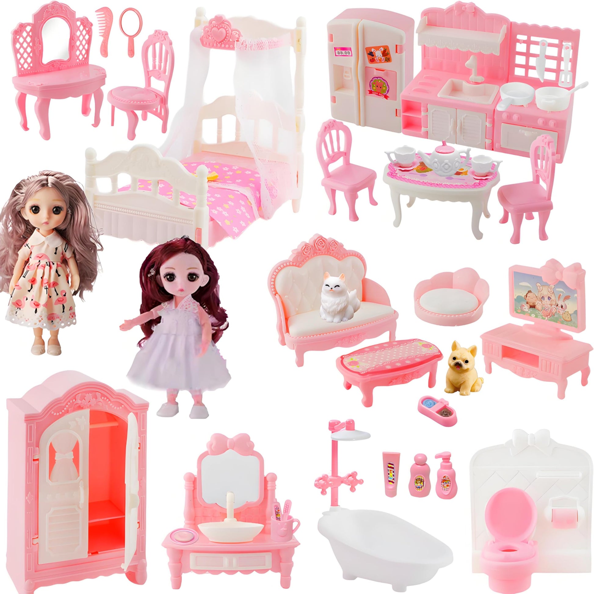 50 Pcs Dollhouse Furniture Accessories Set Miniature Mini Furniture Small Doll House Dolls People Playhouse Family Toys Gift 1:12 Kitchen Bedroom