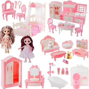 50 Pcs Dollhouse Furniture Accessories Set Miniature Mini Furniture Small Doll House Dolls People Playhouse Family Toys Gift 1:12 Kitchen Bedroom