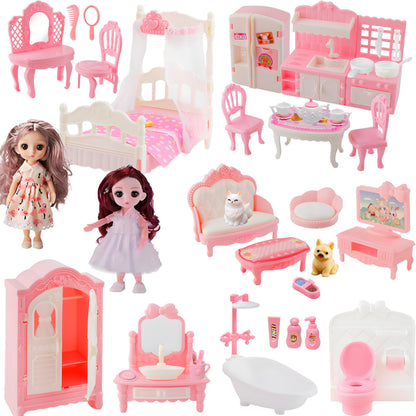 50 Pcs Dollhouse Furniture Accessories Set Miniature Mini Furniture Small Doll House Dolls People Playhouse Family Toys Gift 1:12 Kitchen Bedroom