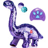 Koonie Dinosaur Toys for Girls, 2 Year Old Girl Toys, Purple Dinosaur Remote Control Reversible Sequins Dinosaur Toy Can Repeat Walk Roar Sing