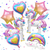 7Pcs Unicorn Balloons Unicorn Birthday Party Decorations 26Inch Self Standing Unicorn Balloons for Girls Birthday 3D Rainbow Star Heart Foil Balloons