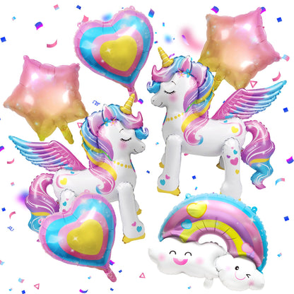 7Pcs Unicorn Balloons Unicorn Birthday Party Decorations 26Inch Self Standing Unicorn Balloons for Girls Birthday 3D Rainbow Star Heart Foil Balloons