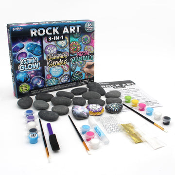 ArtSkills Rock Painting Kit - 18 Rocks - Geode, Mandala & Glow in the Dark Rock Painting, Arts and Crafts for Kids