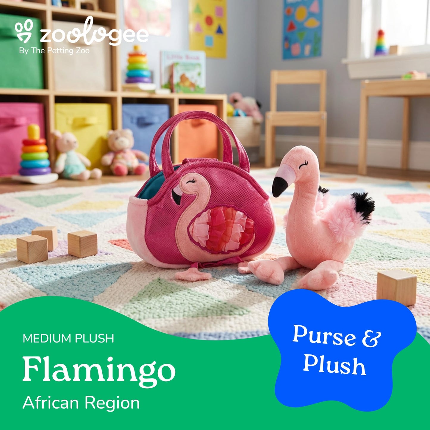The Petting Zoo Flamingo Stuffed Animal Plushie and Purse Set, Gifts for Kids, Wildlife Animal Toy, Pink Flamingo Plush Toy and Purse Pet Carrier