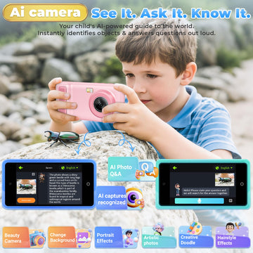 Ai Kids Camera for Age 3-10, Digital Camera Christmas Birthday Gifts, Toddler Learning Play Toy Camera with 4 inch IPS HD Eye-Friendly Screen, AI