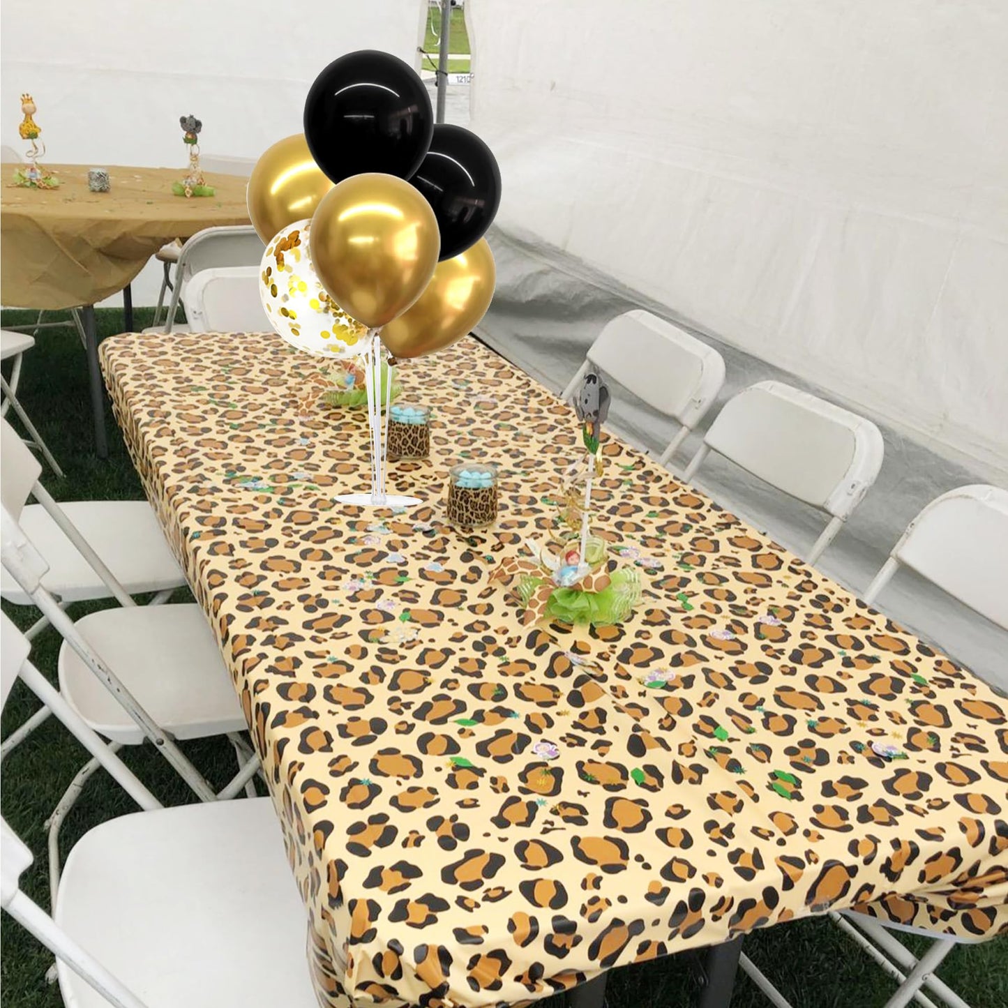 Leopard Party Decorations Cheetah Happy Birthday Banner Cheetah Theme Balloons Leopard Print Tablecloth for Safari Wild Birthday Party Supplies (Gold