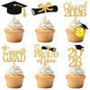 24 Pcs Graduation Cupcake Toppers 2026 - Congrats Grad Decorations Class of 2026, Pre-Assembled Black Gold Grad Cake Topper Centerpieces