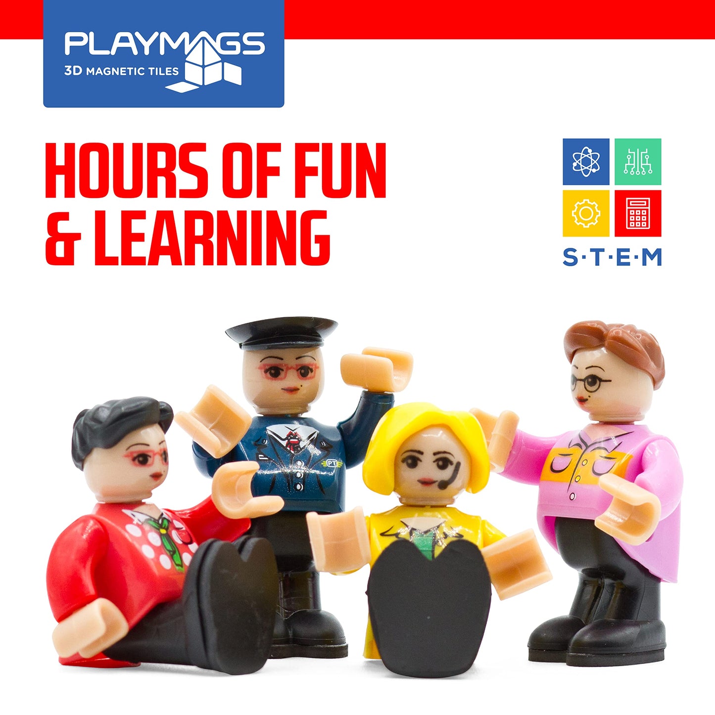 Playmags Magnetic Figures Community Set of 15 Pieces - 2 Inches Play People Perfect for Magnetic Tiles Building Blocks - STEM Learning Toys Children