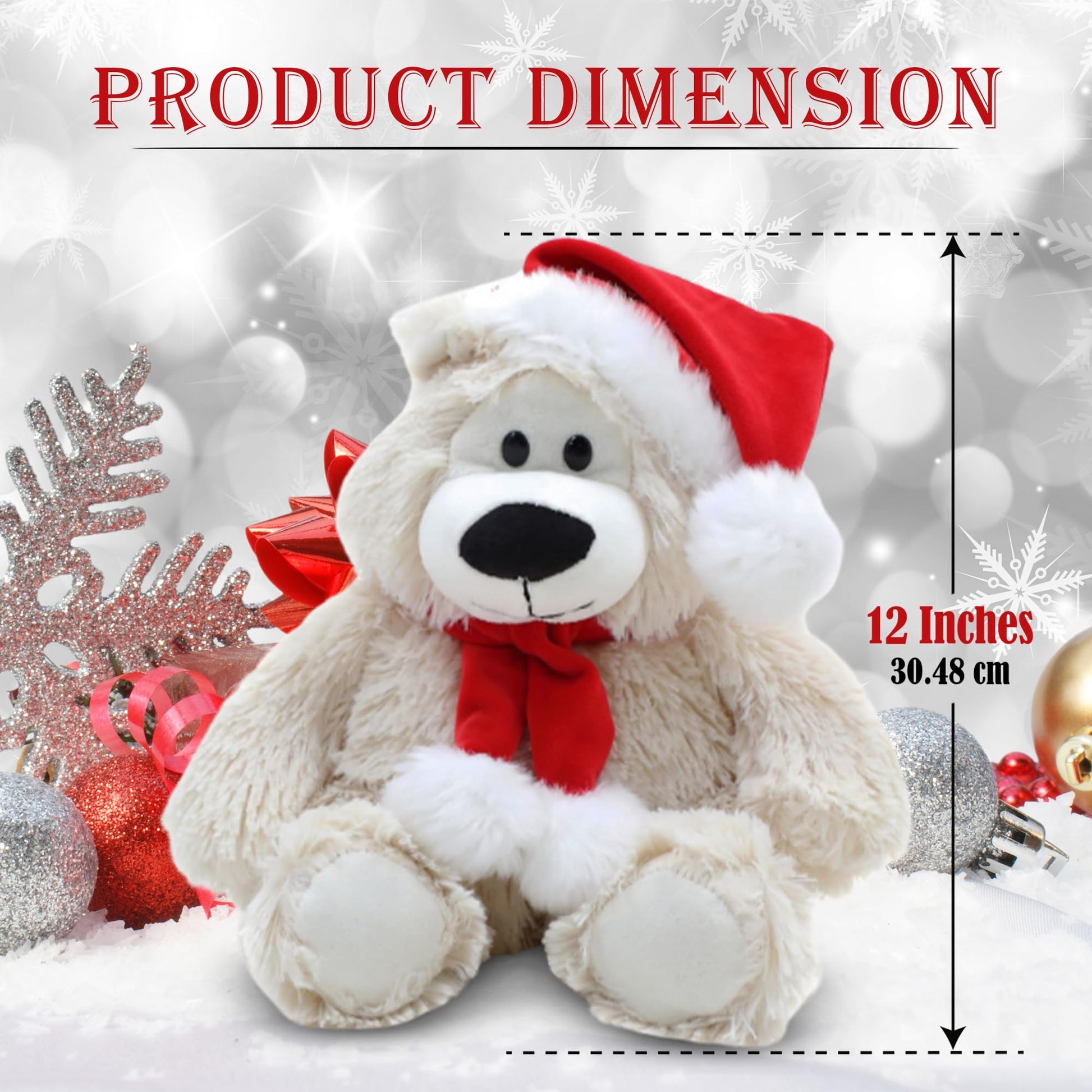 Plushland Adorable Soft Sophie Teddy Bear, Stuffed Animal Holiday Toys with Hat and Scarf Christmas Accessories - A Perfect Toy Gift for Kids 12