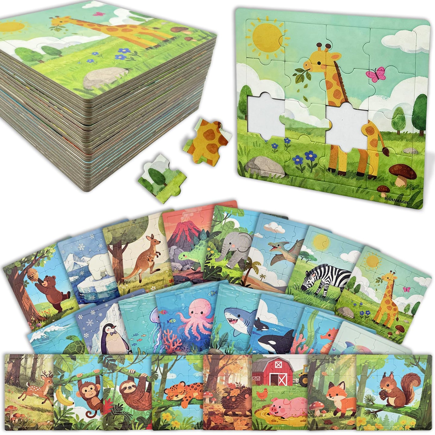 HahaMagic Puzzles for Kids Ages, 24 Pack 16 Pieces Jigsaw Puzzles