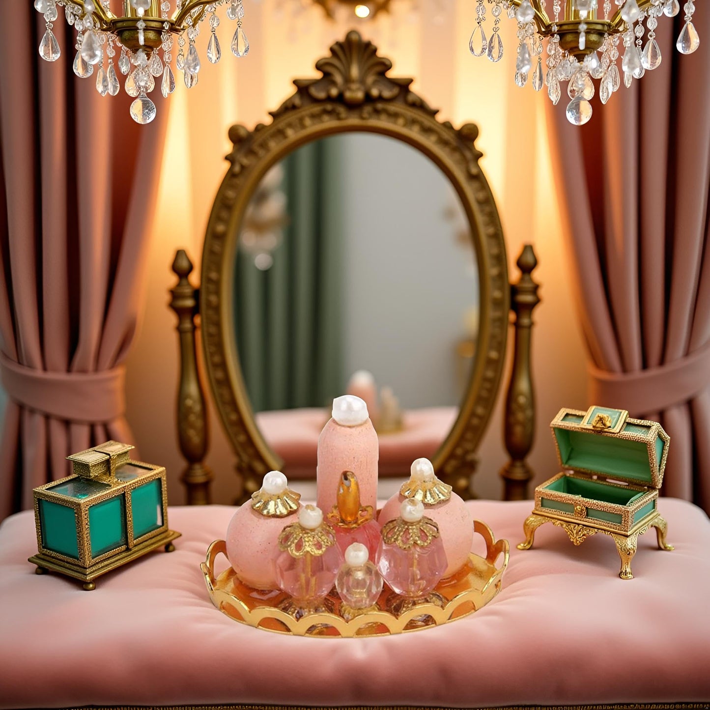 1Pc Pink 1/12 Miniature Perfume Tray Dollhouse Decoration Accessories, Dollhouses Accessories?Dollhouse Decor?Miniature Dollhouse DIY Accessorie
