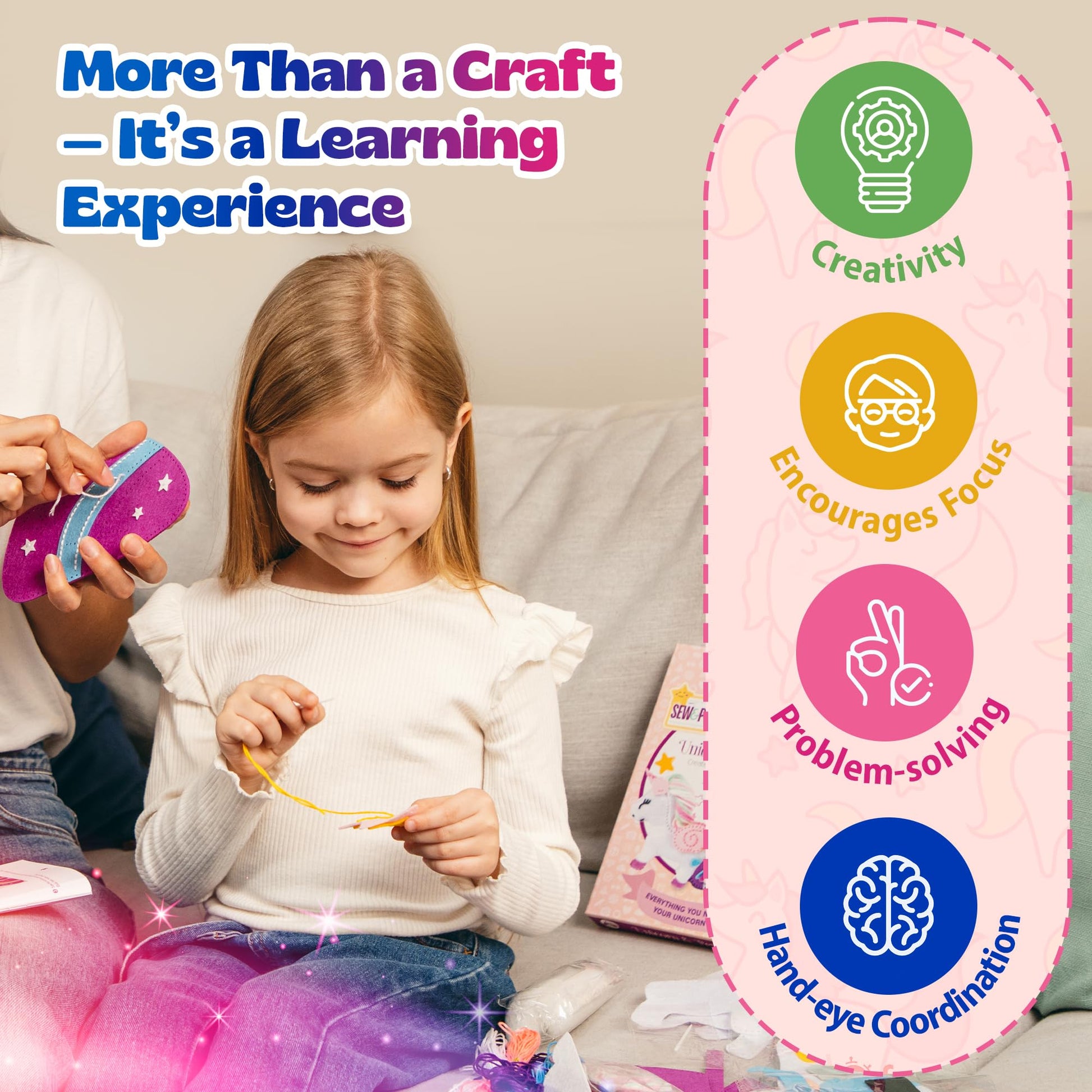 Pinwheel Crafts Beginner Sewing Kit for Kids Ages 5 6 7 8-12+ - Make Your Own Unicorn Purse Kids Sewing Kit - Play & Learn to Sew Craft Box, Girls