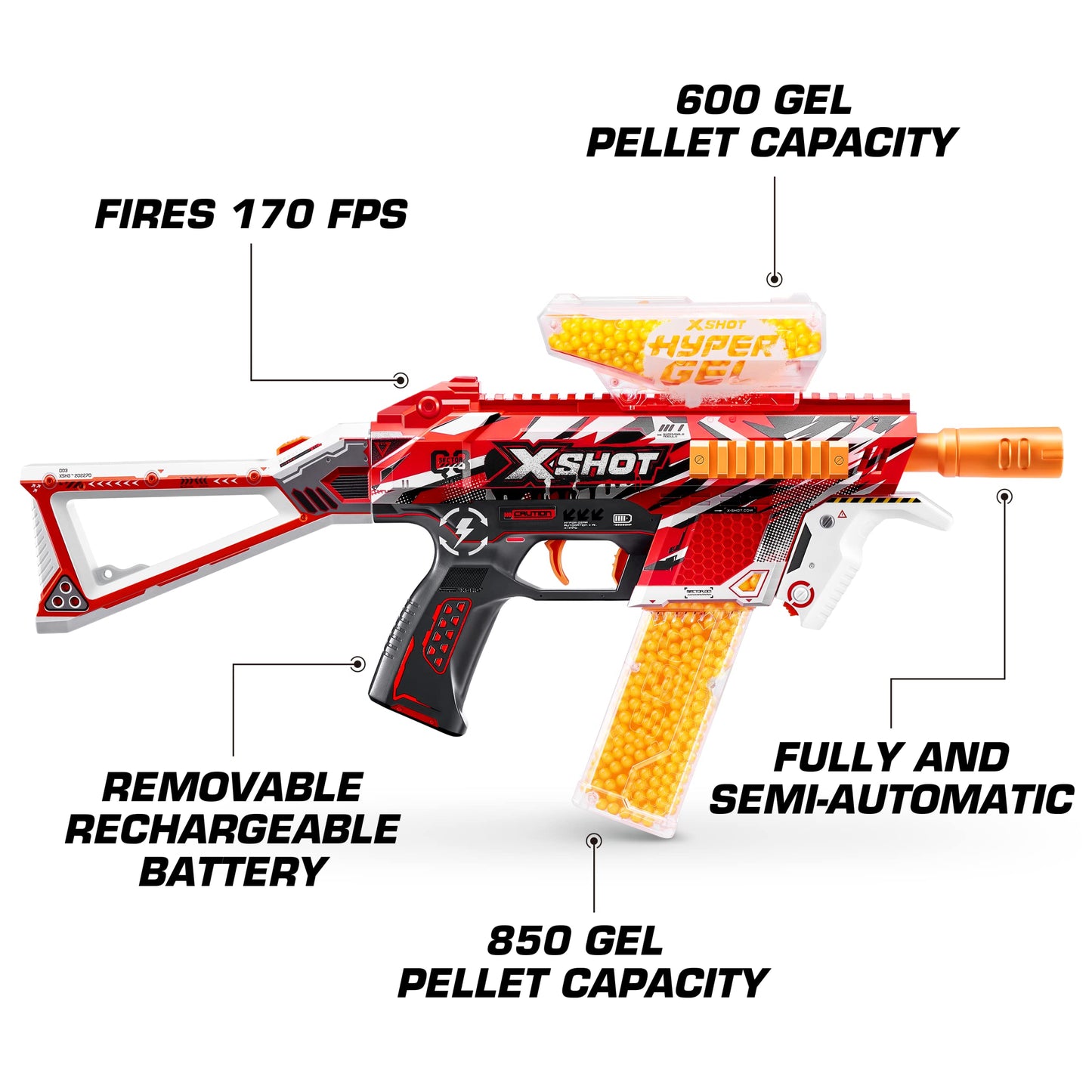 XSHOT Hyper Gel Trace Fire Blaster, Semi and Fully Automatic Gel Blaster & 10,000 Gellets, 600 Capacity Hopper & 850 Capacity Mag, Ages 14 & Up by