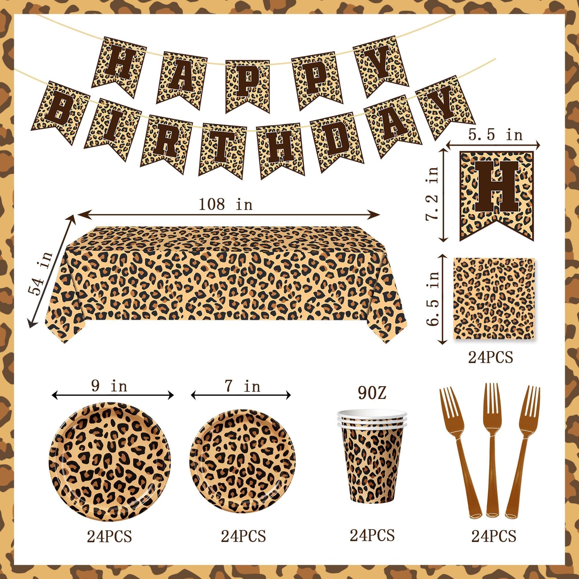 Leopard Print Party Supplies, Cheetah Happy Birthday Party Decorations with Plates Napkins Cups Tablecloth for Safari Animal Leopard Birthday Party