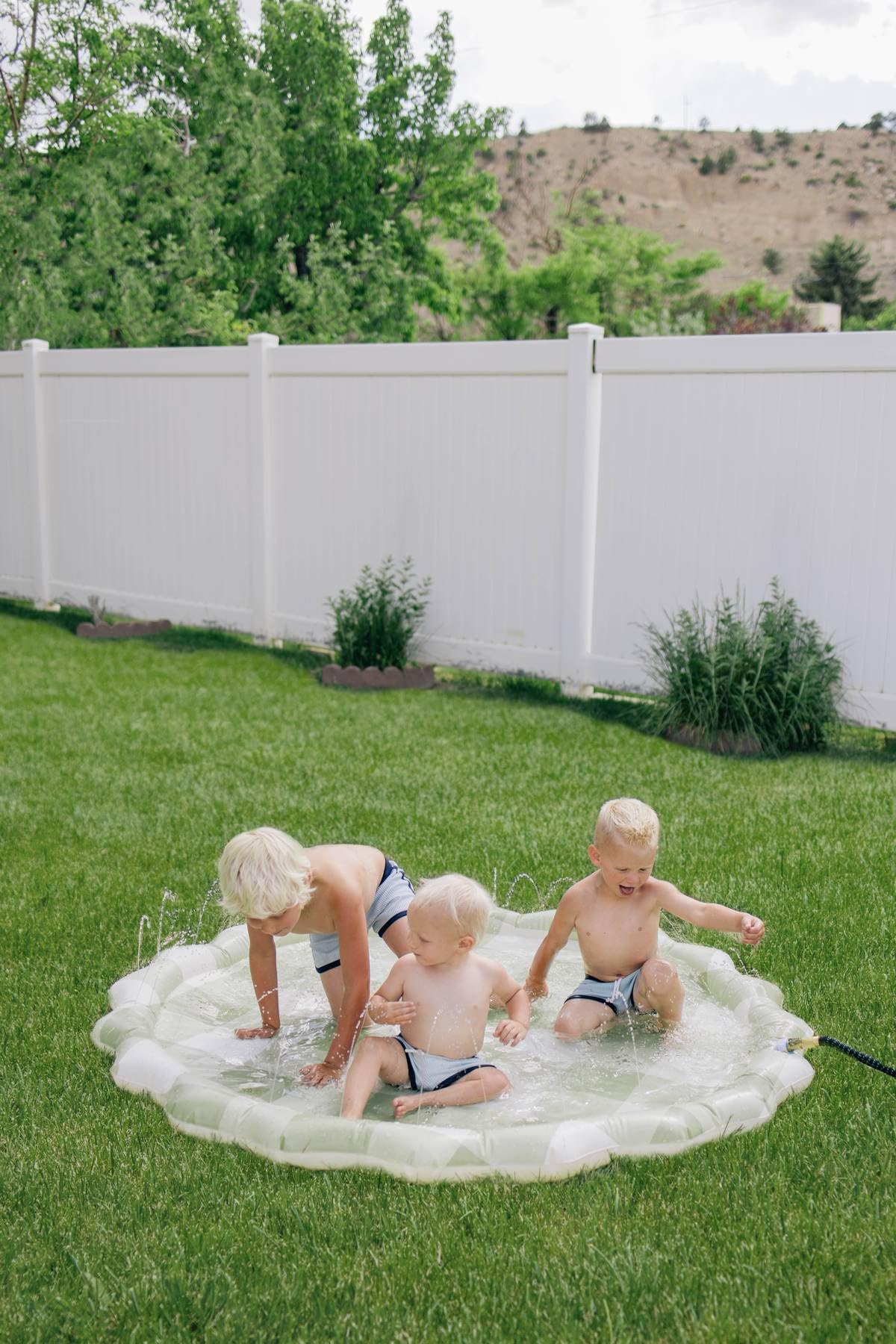Neutral Gingham Splash Pad for Kids - Outdoor Sprinkler for Kids & Toddlers, Water Mat Sprinkler Toy-Splash Pool 67in