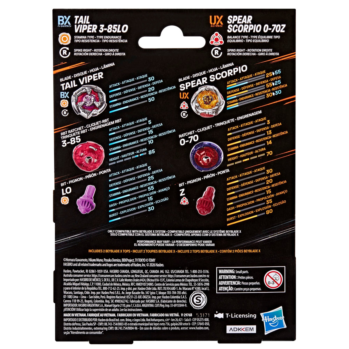Beyblade X Spear Scorpio 0-70Z UX & Tail Viper 3-85LO BX