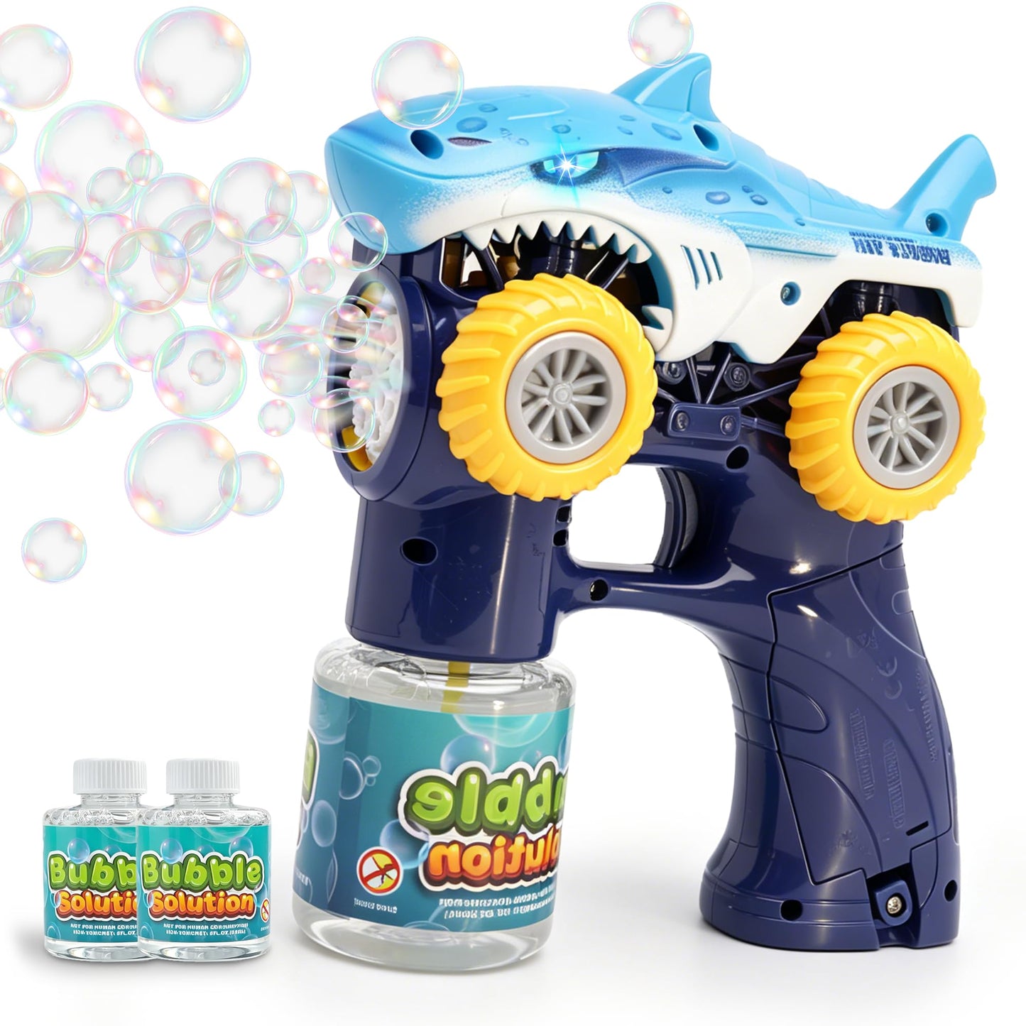 Shark Bubble Machine Gun,Bubble Blaster, LED Lights &2 Bubble Solution,Blue