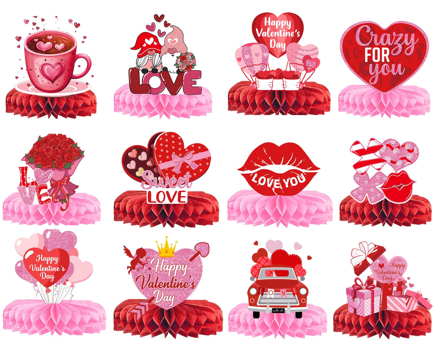 Valentines Day Table Decorations: 12Pcs Valentine Honeycomb Centerpieces Valentine Table Decorations Valentine Day Centerpieces for Table