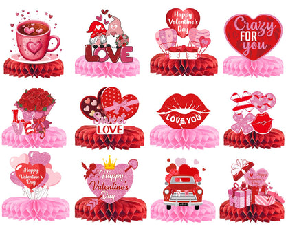 Valentines Day Table Decorations: 12Pcs Valentine Honeycomb Centerpieces Valentine Table Decorations Valentine Day Centerpieces for Table