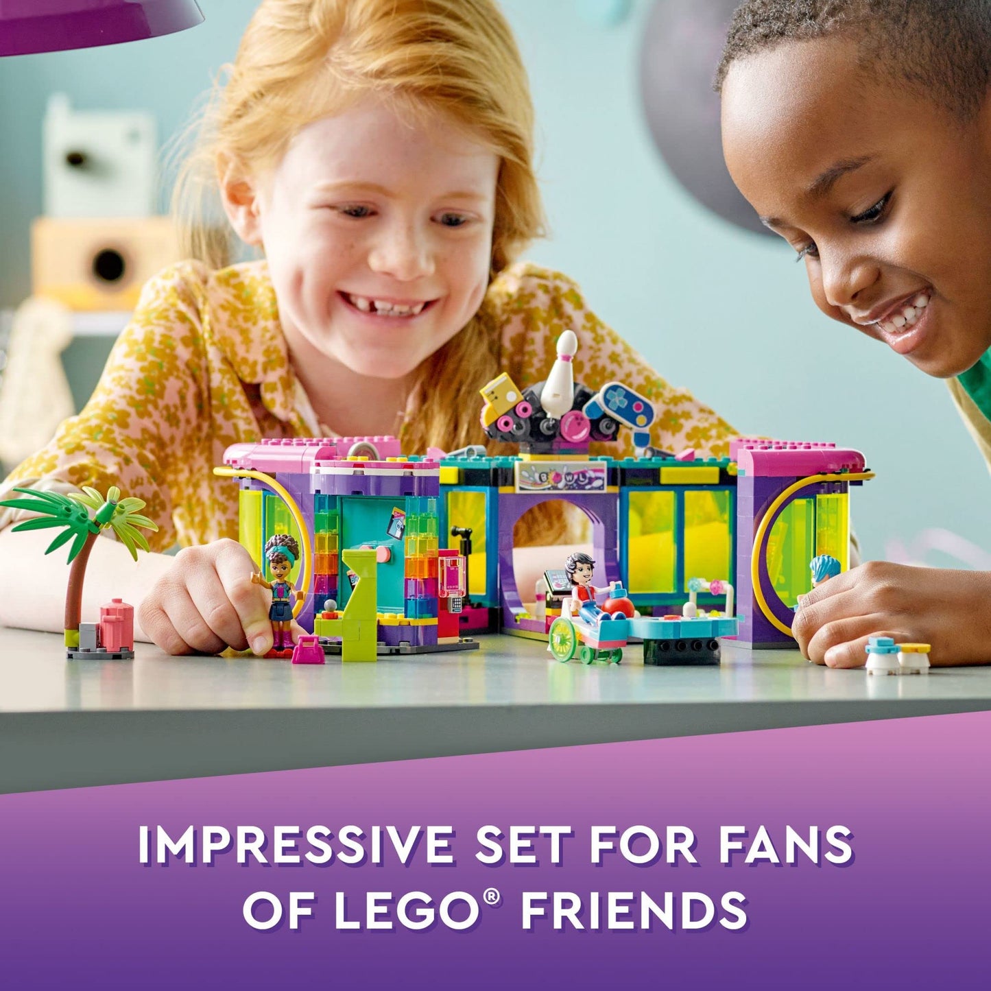 LEGO Friends Roller Disco Arcade Set 41708, Toy Bowling Game, Andrea Mini-Doll Included, Birthday Present Idea for Kids, Girls and Boys 7+, Fun