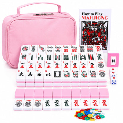 American Mahjong Tile Set with Portable Handbag - 166 Premium Tiles & Complete Accessories, 3 Dice, Chips, Wind Indicator & Full-Color Rulebook