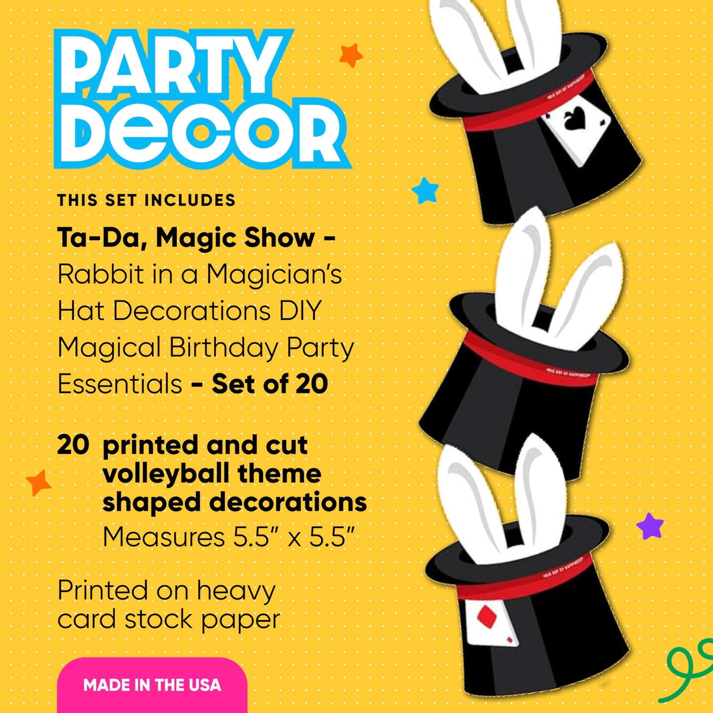 Big Dot of Happiness Ta-Da, Magic Show - Rabbit in a Magician’s Hat Decorations DIY Magical Birthday Party Essentials - Set of 20