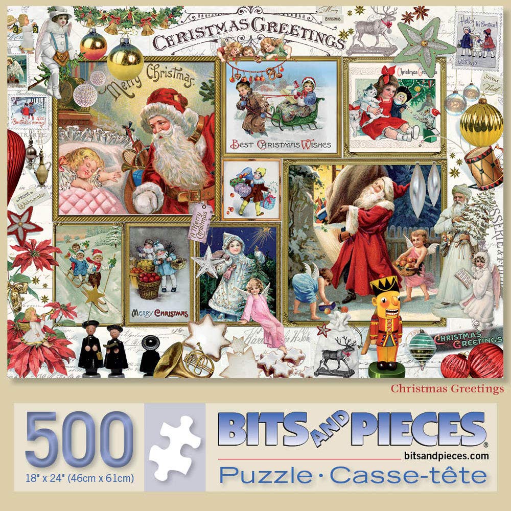 Bits and Pieces - 500 Piece Jigsaw Puzzle for Adults - Christmas Greetings Jigsaw Puzzles by Artist Barbara Behr, Completed Puzzle Size: 18" x 24"