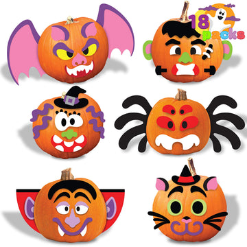 JOYIN 18 Packs Halloween Craft Foam Stickers, Arts Activities Party Supplies, Kids Party Favors, Pumpkin Decorating Kit, Jack O Lantern Face Sticker