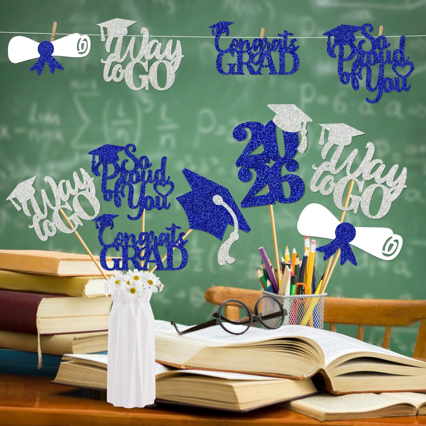 24Pcs Graduation Centerpieces for Tables 2026 Graduation Centerpiece Sticks Class of 2026 Centerpiece Sticks for Graduation Table Decorations