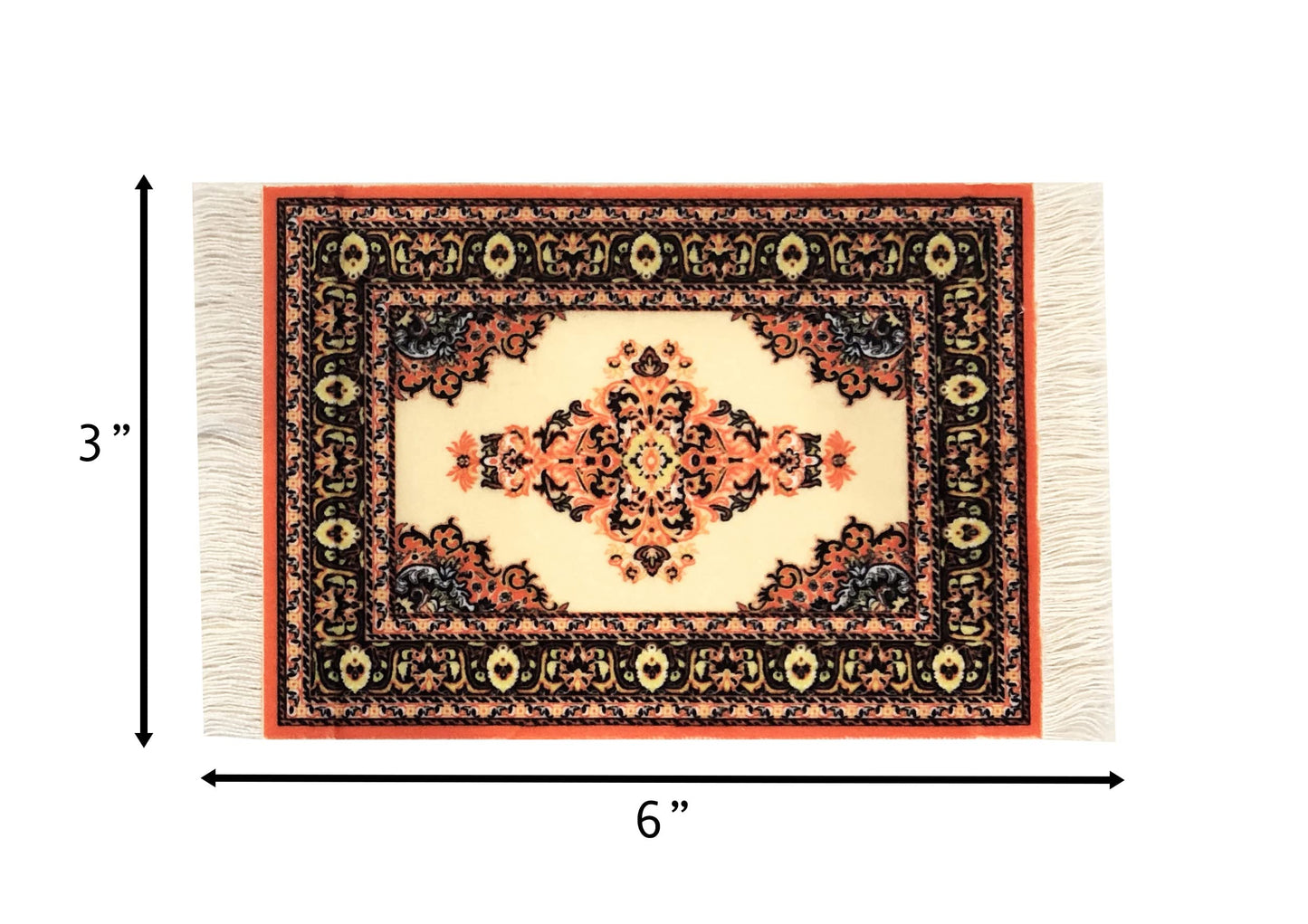Set of 4 Dollhouse Area Rugs - Miniature Carpet Accessories for Doll Houses, 6 x 4 Inch Rectangular Floor Décor, Oriental Style