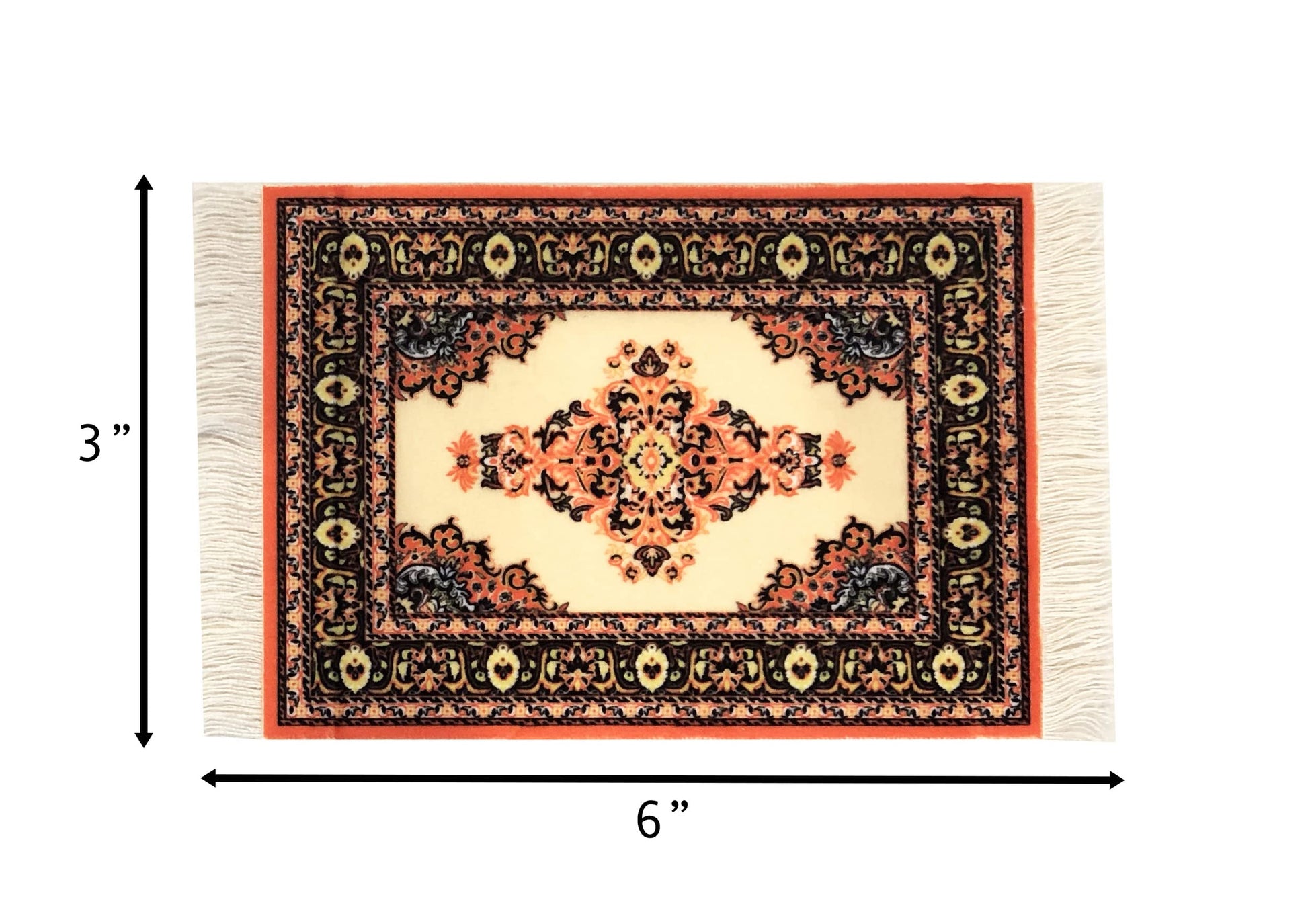 Set of 4 Dollhouse Area Rugs - Miniature Carpet Accessories for Doll Houses, 6 x 4 Inch Rectangular Floor Décor, Oriental Style