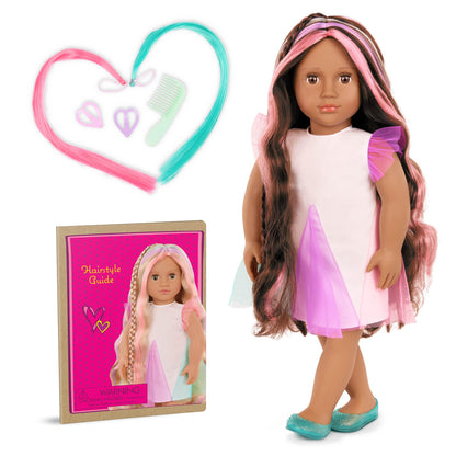 Our Generation - 18-inch Hair Grow Doll - Lifelike Brown Eyes & Ultra-Long Rainbow Hair - Extendable Braid & Styling Accessories - Pretend Play