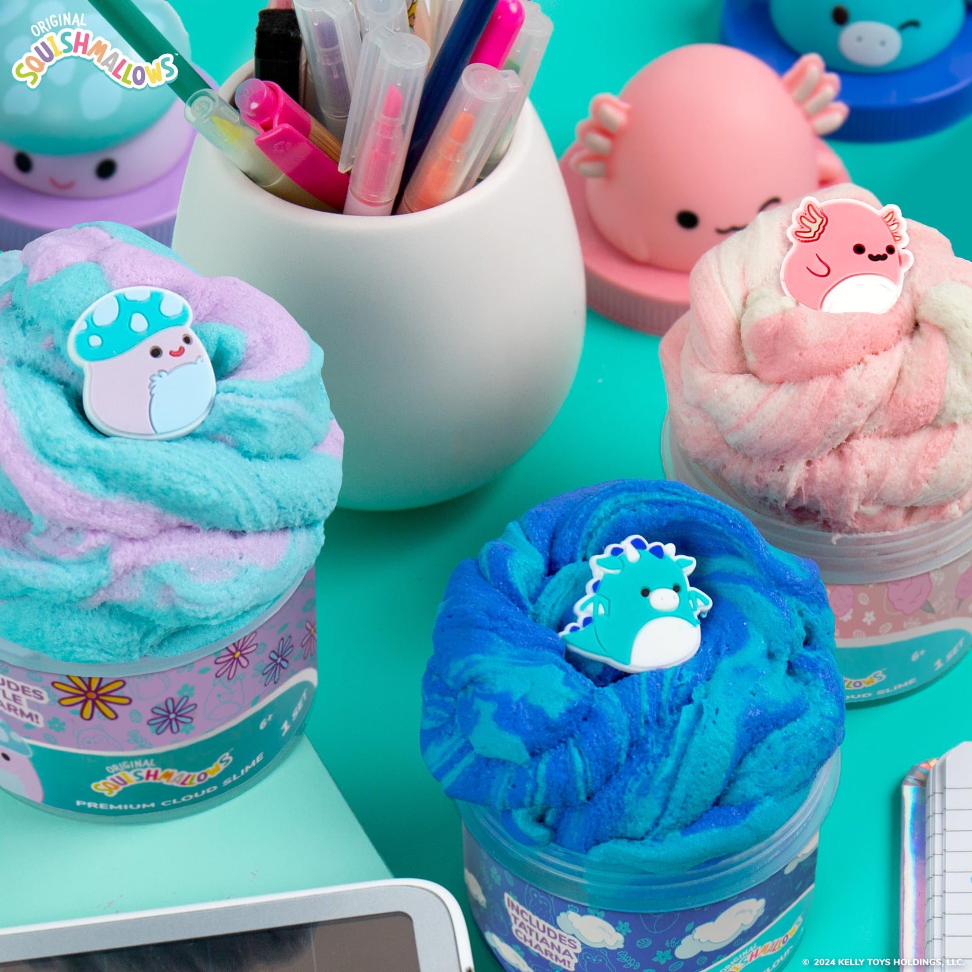 Original Squishmallows Scented Slime Jars, Variety 3 Pack with 9 Add Ins