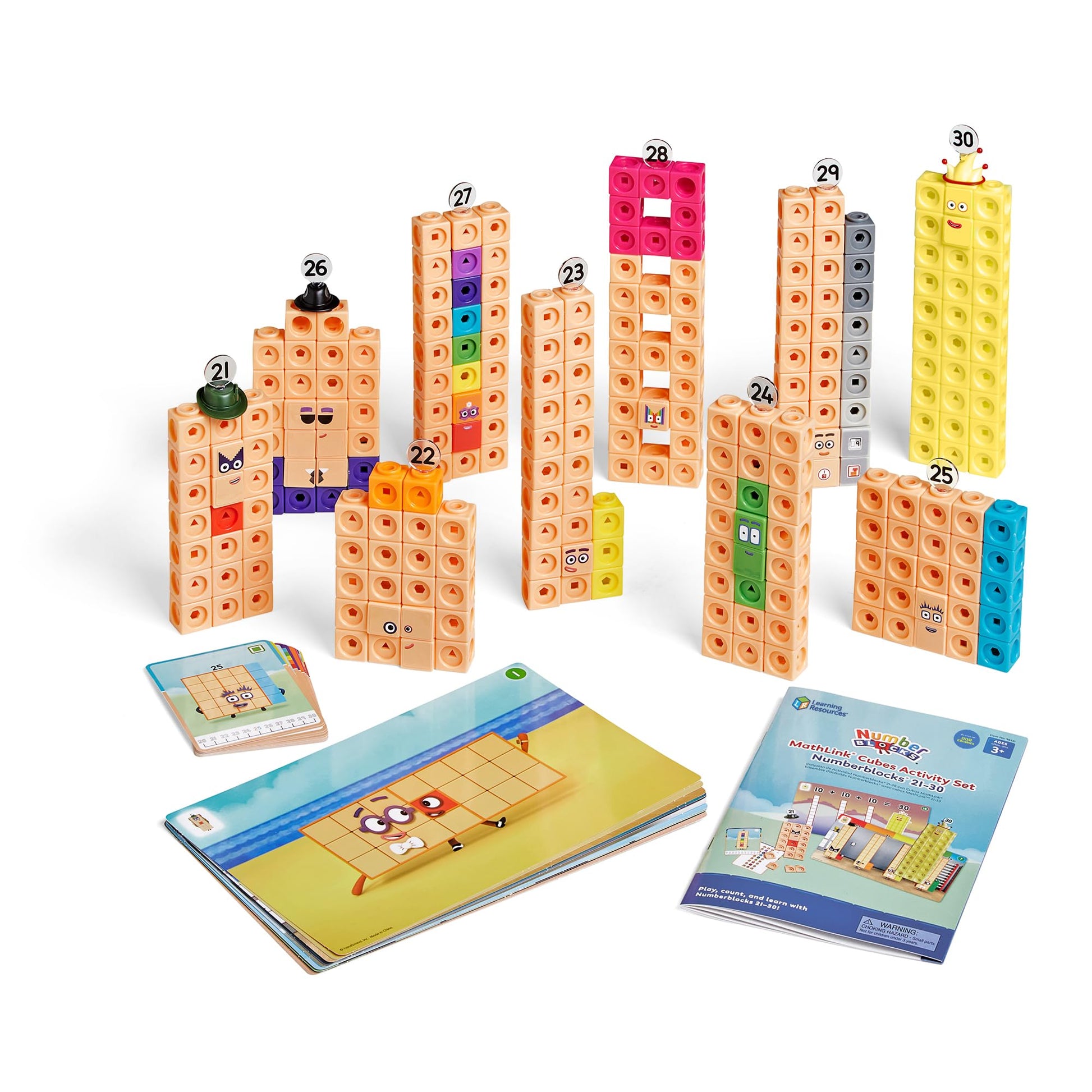 Learning Resources MathLink Cubes Numberblocks 21-30 Activity Set, Toys for 3 Year Old Boys and Girls, 20 Activities Related to The TV Series, Sensory