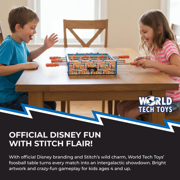 World Tech Toys Disney Stitch Foosball Table for Kids - Tabletop Soccer Game with Rod Handles, Ball & Players - Wooden Mini Game Table for Kids 4+