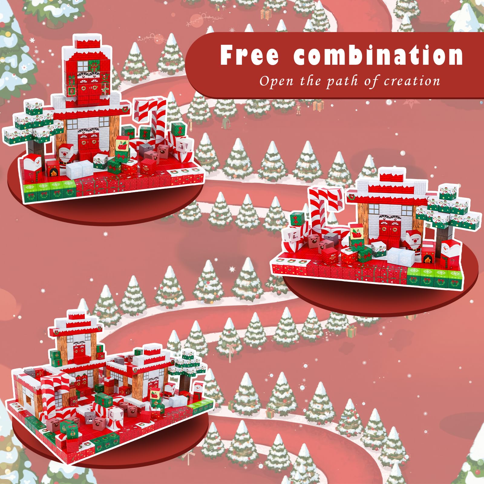 Silkovahamd Christmas Magnetic Blocks Toys 200 Pieces, Educational Magnet Building Tiles Gifts for Toddlers Kids Ages 3-8, STEM Sensory Toys Birthday