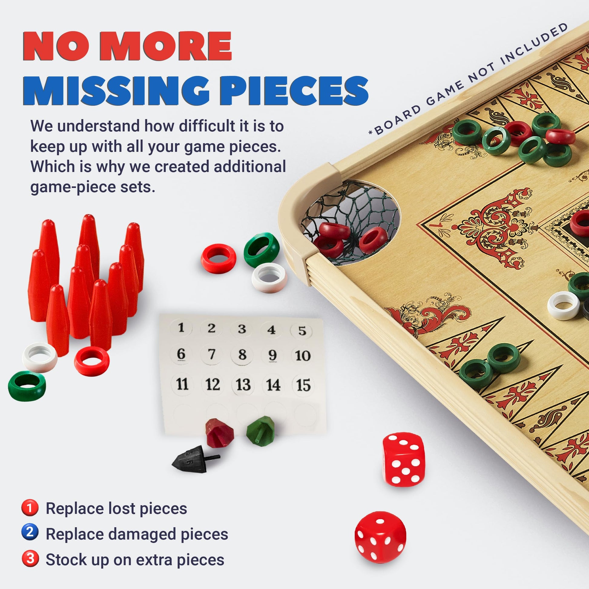 Carrom Board Equipment Set - Includes 44 Playing Pieces, Instruction Manual and Carrying Case - Extra Accessories for Board Games for Adults