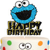Cookie Monster Happy Birthday Cake Topper - Blue Glitter Happy Birthday - Birthday Party Cartoon Decorations Supplies - Cake Decoration for Girls or