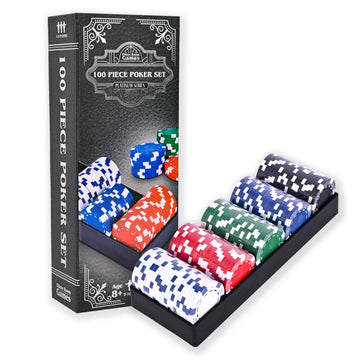 Elbow Room Games 100-Piece Poker Chip Set with Tray - Casino Style Plastic Chips for Texas Hold'em, Blackjack & Home Game Nights