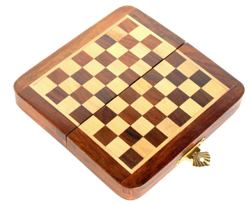 Stonkraft Collectible Folding Wooden Chess Set with Magnetic Crafted Pieces, 7" X 7"