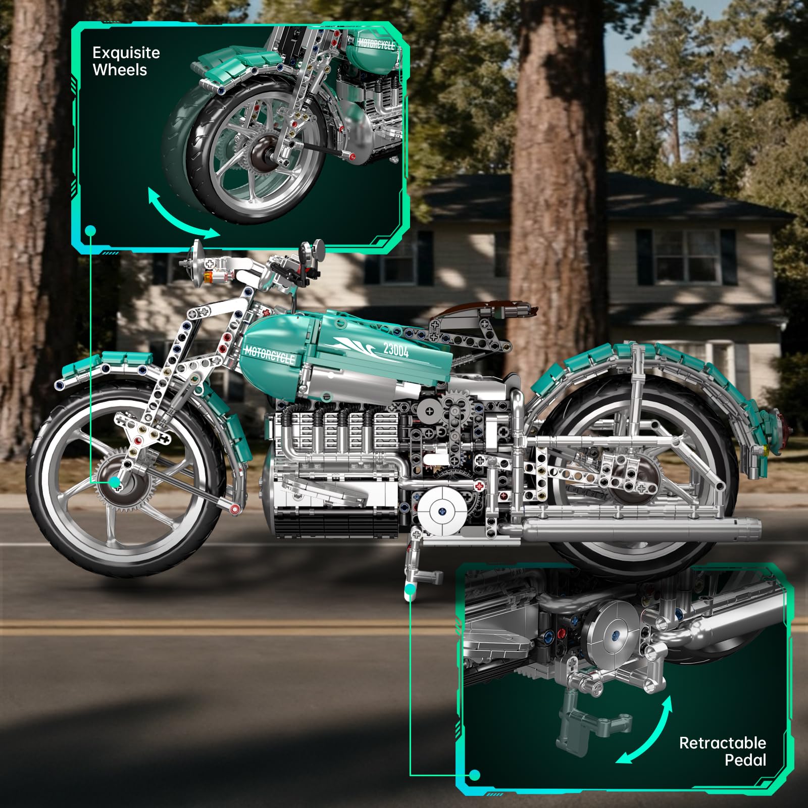 Mould King 23004 American Cruiser Motorcycle Building Set, MOC Classic Motorbike Model Kit for Display, Collectible Gift for Adult Teen(1971 Pcs)