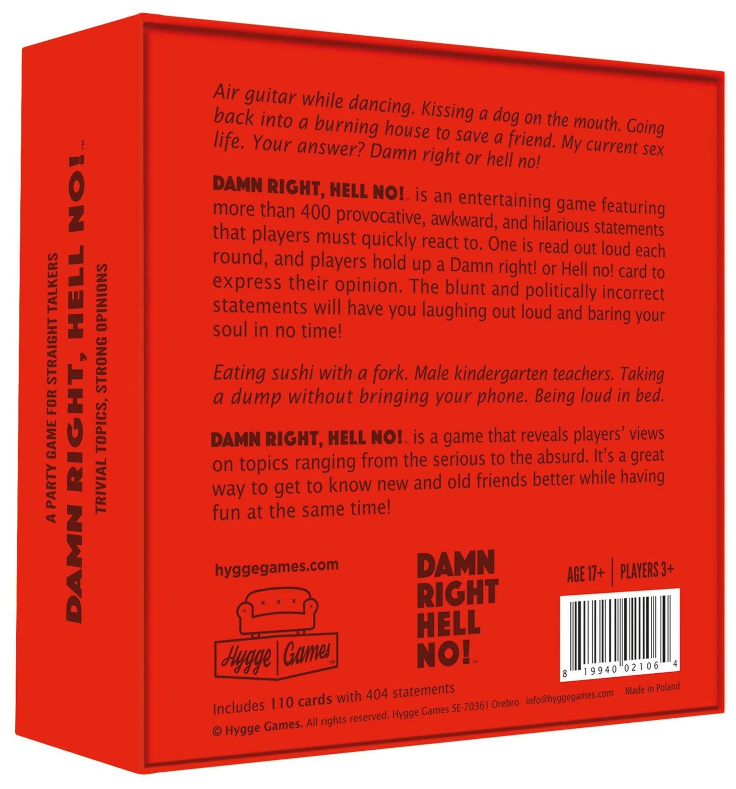 Hygge Games Damn Right, Hell no! - A Party Game for Straight talkers Red