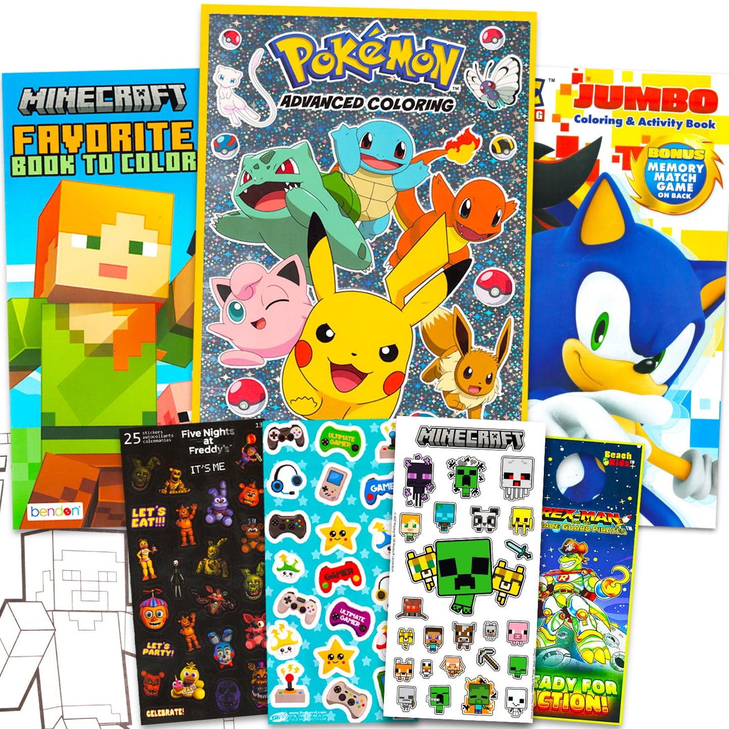 Ultimate Video Game Coloring and Activity Book Set - Bundle with Sonic the Hedgehog, Minecraft, Pokemon Kids Coloring Pages Plus Stickers, More |